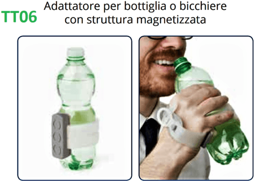 Elemento TACTEE adattatore per bottiglia o bicchiere con struttura magnetizzata