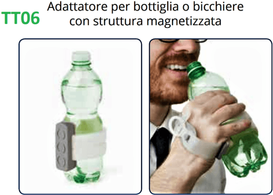 Elemento TACTEE adattatore per bottiglia o bicchiere con struttura magnetizzata