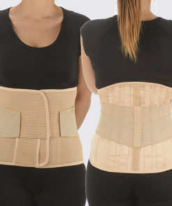 Busto ortopedico con spallacci a trazione antero-posteriore per stabilizzazione e scarico rachide dorso-lombare stecche di rinforzo modellabili traspirante