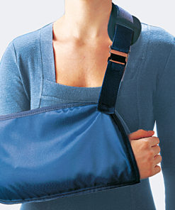 Reggibraccio a tasca per braccio a gomito piegato sostenuto alla spalla che permette una riduzione della pressione sull&rsquo;area clavicolare