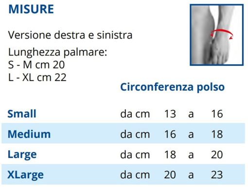 Ortesi per polso con rinforzo palmare in Airmesh con rinforzo palmare e fascia di chiusure Forme artrosiche e artritiche del polso