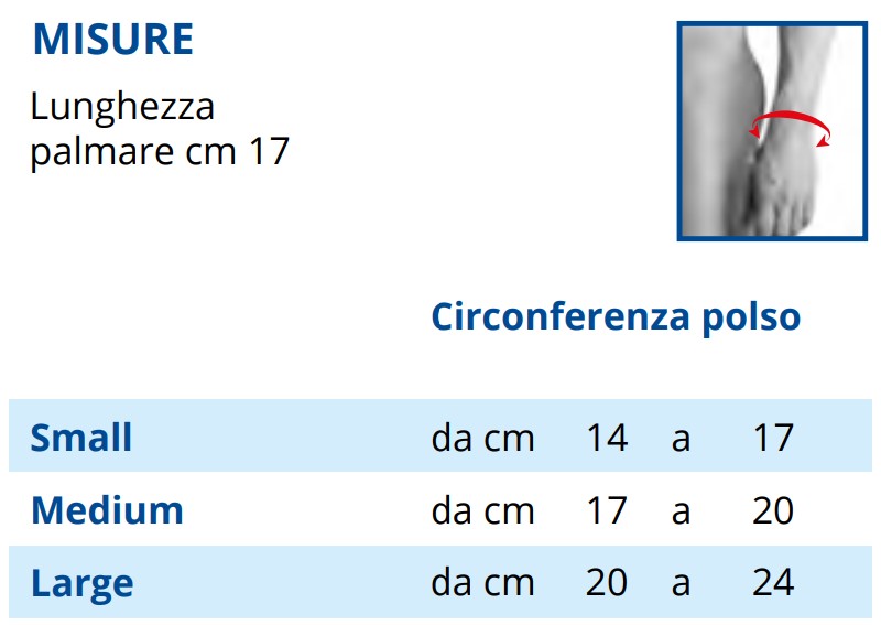 P704 MISURE P 704 Sport - P 704BG Skin Ortesi Polso in elastico con cinturino chiusura semirigido