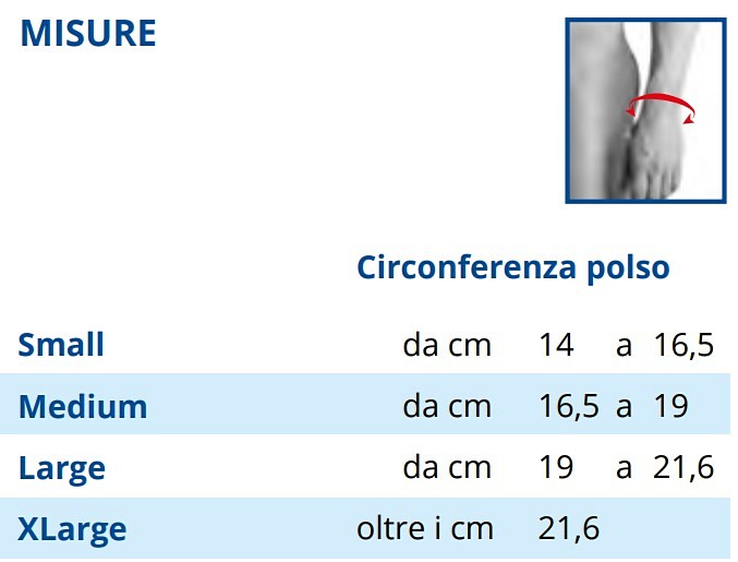 SP 208 MISURE Ortesi Pollice Airprene Supporto Rigido Modellabile Struttura in neoprene a cellule aperte Supporto in alluminio conformabile Chiusura con tiranti a Velcro®